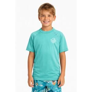 Art Class Teal Wave Graphic Short Sleeve Rash Guard M